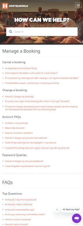 Old Help Centre mobile design